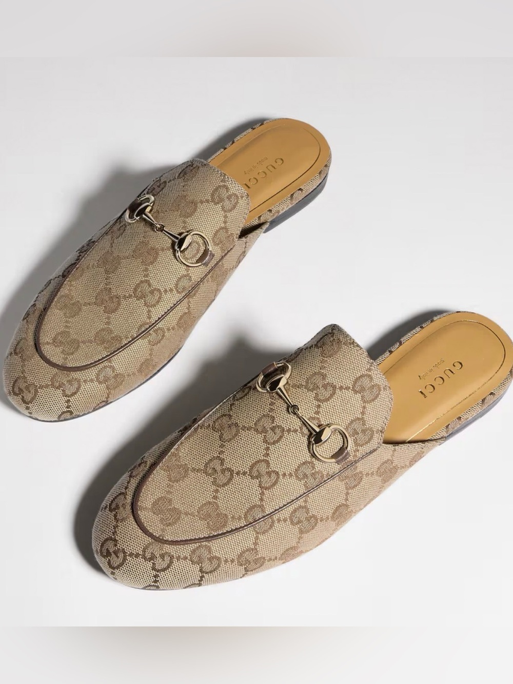New Gucci Princetown horsebit leather-trimmed canvas-jacquard slippers 38.5